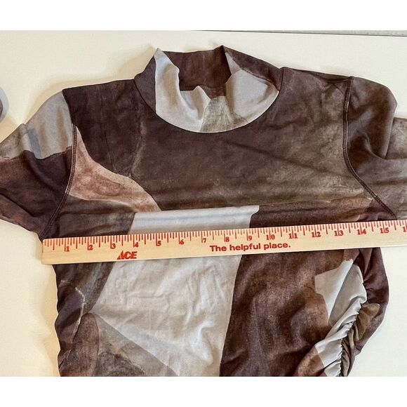 ARITZIA WILFRED Size M Top Blouse Shirt Nylon Mock Neck Ruched Gathered - Picture 13 of 13